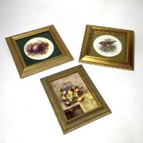 Bryan Cox (Royal Worcester Artist), three painted porcelain plaques, still life study of fruit