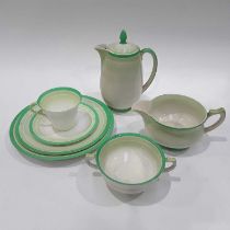 A Shelley part dinner and tea service, decorated with concentric bands of graded green bands,