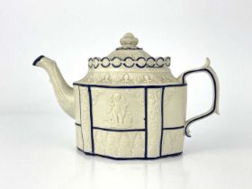 A South Yorkshire Castleford-type white felspathic stoneware teapot and cover, circa 1810,