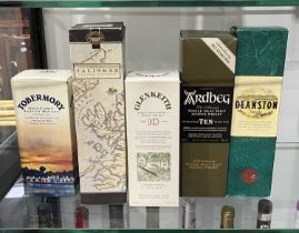 Five bottles of cased whisky, including Tobermory Single Malt Whisky, 70cl; Glenkeith Single