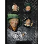 Four Royal Doulton character jugs, 'arriet' 14cm high, Sancho Panca, 10cm high; Toby Phillpots 8cm