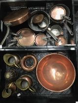 A collection of copper, including pots and saucepans, bowl, jugs, and jelly mould (2 trays)