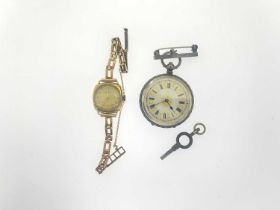 A 9ct gold Everite bracelet watch and a silver fob watch