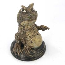 Andrew Hull, a grotesque and characterful stoneware sculptural jar, modelled as a pointing toad,