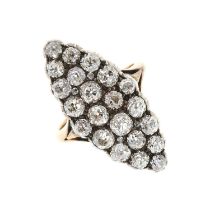 A late Victorian old-cut diamond marquise-shape cluster ring