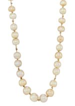 An early 20th century pearl necklace, with platinum diamond clasp