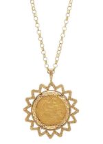 Edward VII, a half sovereign coin pendant, with chain