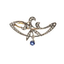 An Art Nouveau diamond and sapphire foliate brooch