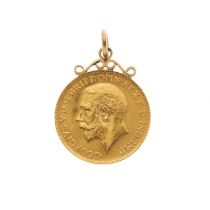 George V, a gold full sovereign coin dated 1927, with pendant mount