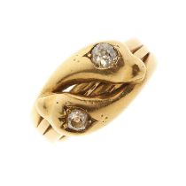 A late Victorian 18ct gold diamond double snake ring
