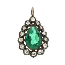 A 19th century green paste and diamond cluster pendant