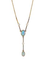 An Edwardian 15ct gold opal and pearl necklace