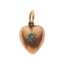 An Edwardian 9ct gold turquoise heart pendant