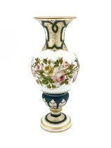A Baccarat enamelled opaline glass vase, circa 1860, pedestal double gourd form, the central band of