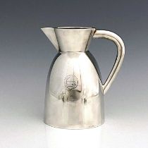 Christopher Dresser for Elkington and Co., a silver plated jug, 1903, domed sugarloaf form with