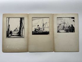Stanley Jezzard (British, 1911-1983), shipyard workers, set of three illustrations, all signed u.c.,