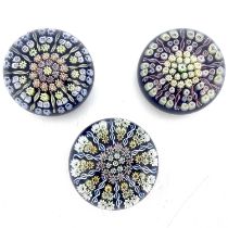 Perthshire, three medium millefiori glass paperweights, pre 1978, blue grounds, central concentric