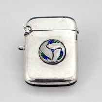 Archibald Knox for Liberty and Co., an Arts and Crafts silver and enamelled vesta case, William Hair