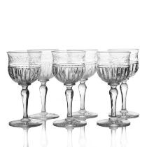 Thomas Webb, a set of six Edwardian intaglio rock crystal cut wine or port glasses, circa 1910,