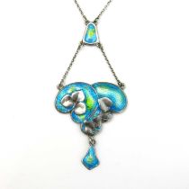 Charles Horner, an Arts and Crafts silver and enamelled pendant necklace, Chester 1909, the embossed