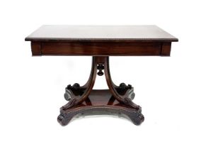 A Regency mahogany sofa table, circa 1820, egg and dart moulded border, double frize drawers,