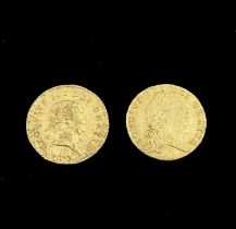 Two George III 22ct gold half guineas, 1801 and 1804 (2)