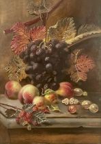 Oliver Clare (British, 1853-1927), still life of fruit on a marble slab, signed l.r., oil on