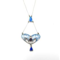 Charles Horner, an Arts and Crafts silver and enamelled pendant necklace, Chester 1908, the heart