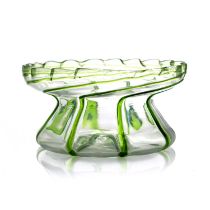 A Stuart Arts and Crafts green trailed glass bowl, circa 1890, squat hyacinth vase for, conical with
