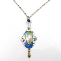 James Fenton, an Arts and Crafts silver and enamelled pendant, Birmingham 1910, the foliate