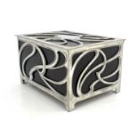 WMF, a Jugendstil silver plated and ebonised cedar wood cigar box, cuboid form with hinged lid, open