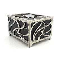 WMF, a Jugendstil silver plated and ebonised cedar wood cigar box, cuboid form with hinged lid, open