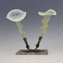 An Aesthetic Movement gilt metal and straw opal glass double epergne, circa 1880s, in the style of