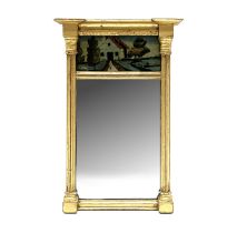 A Regency giltwood pier glass of small proportions, circa 1820, projecting cornice, the frieze