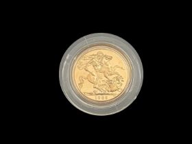 Elizabeth II, a 1985 gold proof full sovereign, in Royal Mint case of issue with certificate no