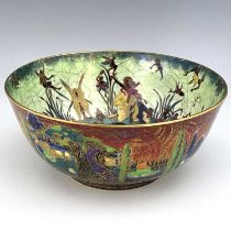 Daisy Makeig-Jones for Wedgwood, Fairyland lustre Imperial bowl, Elves and Bell Branch interior with