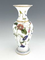 A 19th century French white opaline glass vase, baluster form, painted with convolvulus and banded