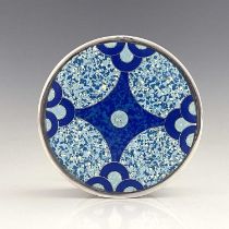 William Thomas Blackband, an Art Deco silver and enamelled box, Birmingham 1940, circular form,