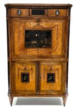A satinwood and specimen wood bureau abatant, 18th Century, possibly Dutch, parquetry and