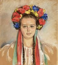 E..Oser (20th Century), portrait of a Hungarian girl, pastel, signed in pencil l.l., and dated 1943,