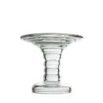 An 18th century ribbed glass ham stand, circa 1790, trumpet form with multi knopped shaft, domed