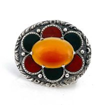 A Scottish hardstone and silver brooch, H Wright and Son, Edinburgh 1966, set with a carnelian agate