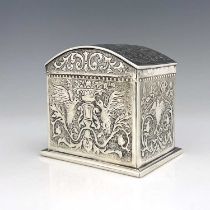 John F Banks for Keswick School of Industrial Arts, an Arts and Crafts silver tea caddy,