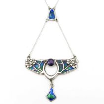 Charles Horner, an Arts and Crafts silver and enamelled pendant necklace, Chester 1908, the bisected