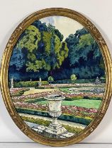 Tony Georges Roux (French, 1894-1928), A Country Garden Parterre, watercolour, oval, 70 by 56cm,