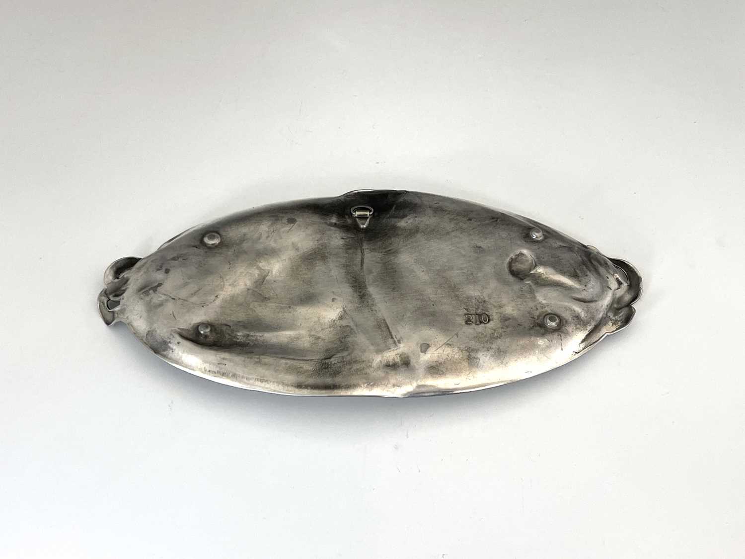 WMF, a Jugendstil silver plated card tray, model 210, twin handled oval form relief moulded with a - Image 3 of 4