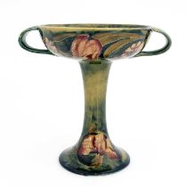 William Moorcroft for Tiffany and Co., a Spanish twin handled comport, circa 1910, pedestal form