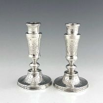 A pair of French Aesthetic Movement silver plated candlesticks, Christofle, Paris circa 1880, turned