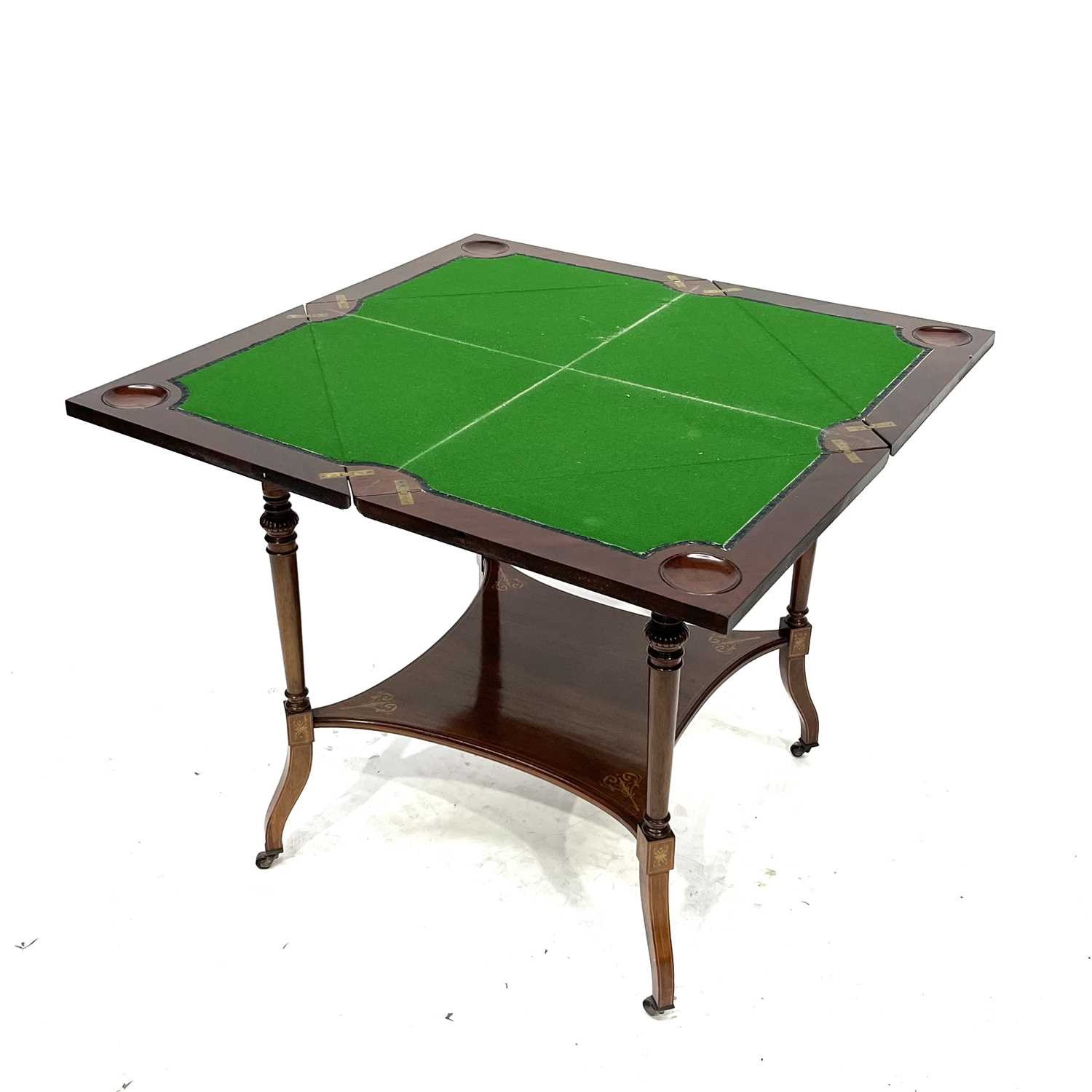 An Edwardian mahogany envelope-action games table, circa 1910, marquetry inlaid, satinwood - Image 2 of 4
