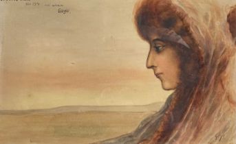 Wilhelm Trubner (German, 1851-1917), Art Nouveau lady in profile, signed and dated 1900 l.r., titled